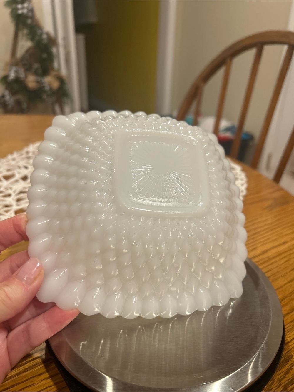 Anchor Hocking White Milk Glass Hobnail Square Dish